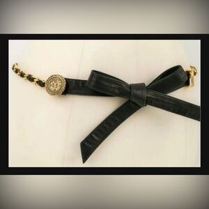 CHANEL Black Leather Belt with Gold Accents vintage
